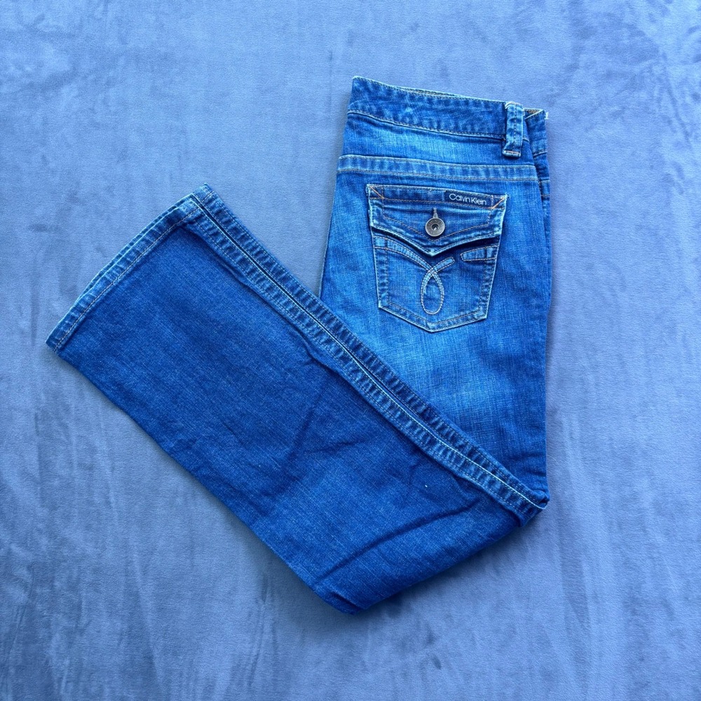Calvin Klein Jeans Women 10 Lean Bootcut Medium Wash Blue Denim Flap Pocket